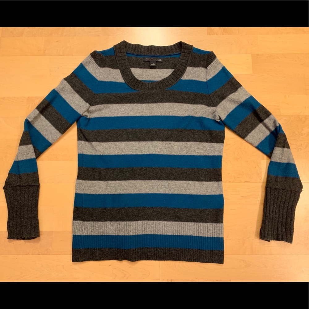 BR 🍌 Women S Teal Grey Cashmere Striped Sweater